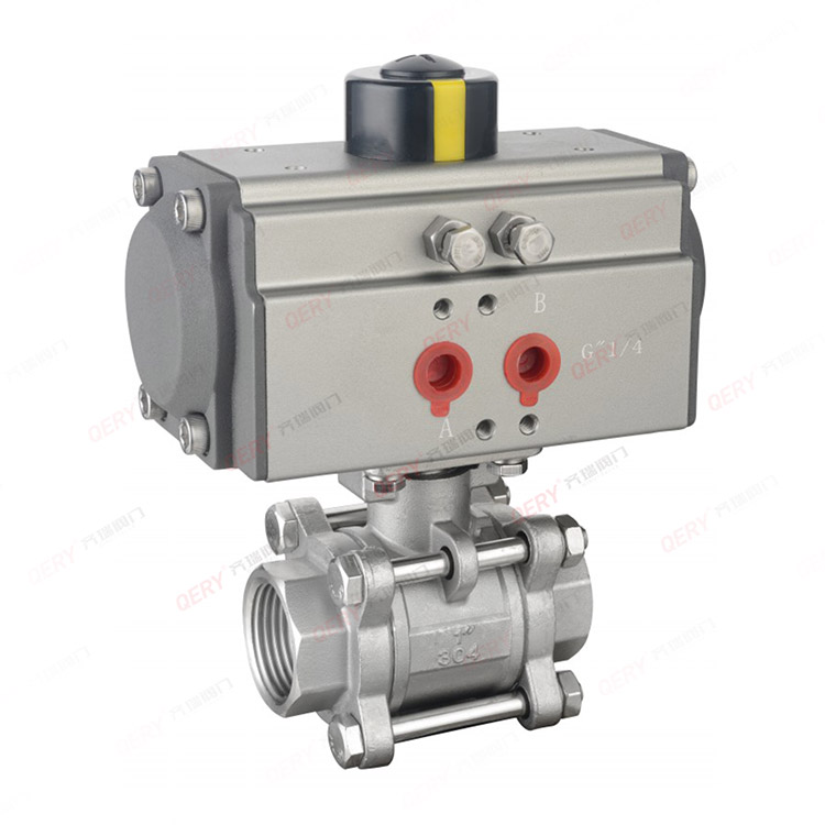 Pneumatic three piece threaded ball valve